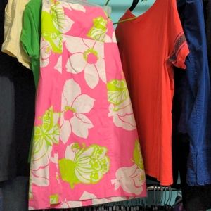 Strapless Pink and Green Floral Tie Back Dress